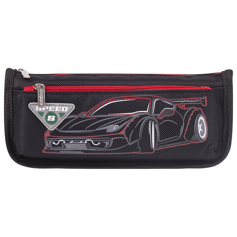 Пенал мягкий ЮНЛАНДИЯ, 2 отделения, полиэстер, "Speed car", черный, 21х6х9 см, 270273 - фото 2