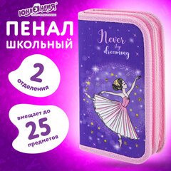Пенал ЮНЛАНДИЯ, 2 отделения, полиэстер, 19&times;11 см, &laquo;Dancing ballerina&raquo;, 270366