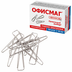 Изображение товара Скрепки ОФИСМАГ 25 мм никелированные треугольные 100 шт.