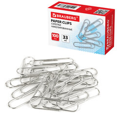 Изображение товара Скрепки BRAUBERG 33 мм никелированные 100 шт в коробке