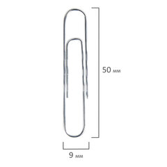 Скрепки большие 50 мм, BRAUBERG, оцинкованные, гофрированные, 50 шт., в картонной коробке, 270446