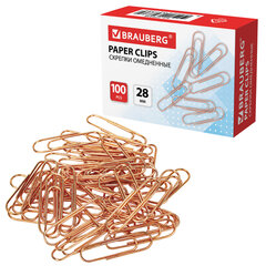 Изображение товара Скрепки BRAUBERG 28 мм медь 100 шт в картонной коробке