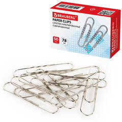 Изображение товара Большие 78 мм никелированные гофрированные скрепки BRAUBERG 50 шт