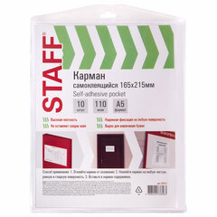 Карманы самоклеящиеся на любую поверхность ФОРМАТ А5 165&times;215 мм, КОМПЛЕКТ 10 шт., STAFF, 270571