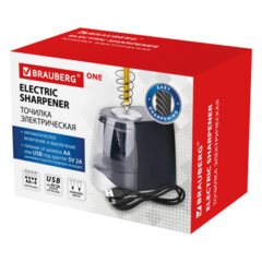 Точилка электрическая BRAUBERG ONE фреза с автостопом, 4 батарейки AA/<wbr/>USB (под адаптер), 270577