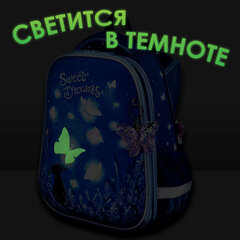 Ранец BRAUBERG PREMIUM, 2 отделения, с брелоком, "Sweet dreams", СВЕТЯЩИЙСЯ, 38х29х16 см, 270593