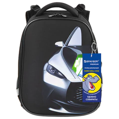 Ранец BRAUBERG PREMIUM, 2 отделения, с брелоком, &laquo;Быстрая машина&raquo;, 38&times;29&times;16 см, 270600