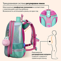 Ранец BRAUBERG SHINY, 2 отделения, с брелоком, "Сказочный единорог", 38х28х14 см, 270694