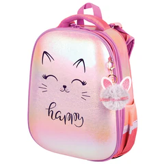 Ранец BRAUBERG SHINY, 2 отделения, с брелоком, "Счастливый кот", 38х28х14 см, 270697