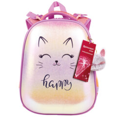 Ранец BRAUBERG SHINY, 2 отделения, с брелоком, &laquo;Счастливый кот&raquo;, 38&times;28&times;14 см, 270697