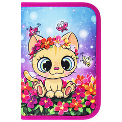 Пенал BRAUBERG с наполнением, 1 отделение, 1 откидная планка, 24 предмета, полиэстер, 21&times;14 см, &laquo;Charming kitten&raquo;, 270722
