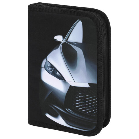 Пенал BRAUBERG с наполнением, 1 отделение, 1 откидная планка, 24 предмета, 21х14 см, "Fast car", 270724