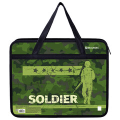 Папка на молнии с ручками BRAUBERG А4, 1 отделение, пластик, ширина 80 мм, &laquo;Soldier&raquo;, 270870