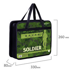 Папка на молнии с ручками BRAUBERG А4, 1 отделение, пластик, ширина 80 мм, &laquo;Soldier&raquo;, 270870