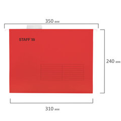 Подвесные папки А4 (350&times;240 мм) до 80 л., КОМПЛЕКТ 10 шт., красные, картон, STAFF, 270931