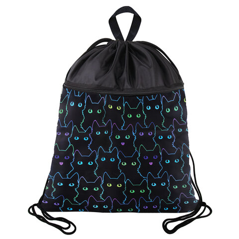 Мешок для обуви BRAUBERG БОЛЬШОЙ, с ручкой, карман на молнии, сетка, 49х41 см, "Cats", 271059