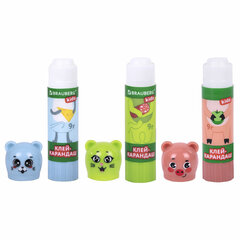 Клей-карандаш "Зверята: кошка, мышка, хрюшка", 9 г, фигурный колпачок, 3 шт./<wbr/>блистер, BRAUBERG KIDS, 271141