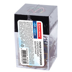 Скрепочница магнитная с 50 цветными скрепками 28 мм, РОССИЯ, BRAUBERG, 271178