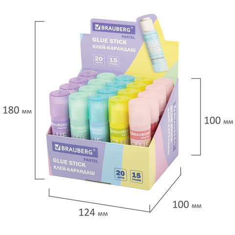 Клей-карандаш в пастельном корпусе BRAUBERG PASTEL, 15 г, PVP основа, ассорти, 271249