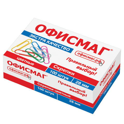 Скрепки ЭКСТРА ОФИСМАГ 28 мм цветные 100 штук, 271316 - фото 2