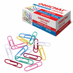 Изображение товара Цветные Скрепки ЭКСТРА ОФИСМАГ 28 мм 100 штук надежное скрепление документов