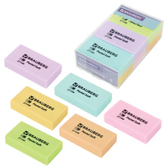 Ластики BRAUBERG PASTEL SOFT НАБОР 6 шт., размер ластика 45&times;25&times;10 мм, экологичный ПВХ, 271340