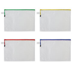 Папка-конверт СУПЕР КОМПЛЕКТ на молнии ПЛОТНЫЕ 4 штуки А4, сетчатая, BRAUBERG, 271348