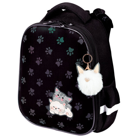 Ранец BRAUBERG LUMINOUS, 2 отделения, с брелоком, "Paws", СВЕТЯЩИЙСЯ РИСУНОК, 38х29х16 см, 271366