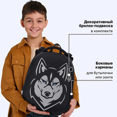 Ранец BRAUBERG SHINY, 2 отделения, с брелоком, "Хаски", СВЕТЯЩИЙСЯ РИСУНОК, 38х28х14 см, 271383