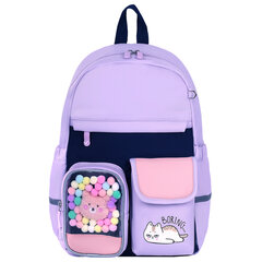 Рюкзак BRAUBERG PASTEL с термонашивками в комплекте, &laquo;Lazy cat&raquo;, сиреневый, 40&times;29&times;14 см, 271422