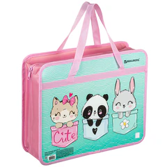 Папка на молнии с ручками BRAUBERG А4, 1 отделение, пластик, 80 мм, &laquo;Приятели&raquo;, 271467