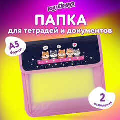 Папка для тетрадей ЮНЛАНДИЯ А5, пластик, 2 отделения, клапан на липучке, &laquo;Dream Team&raquo;, 271490