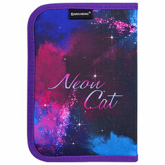 Пенал BRAUBERG с наполнением, 1 отделение, 1 откидная планка, 24 предмета, 21&times;14 см, &laquo;Neon cat&raquo;, 271523