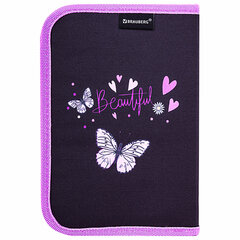 Пенал BRAUBERG с наполнением, 1 отделение, 1 откидная планка, 24 предмета, 21&times;14 см, &laquo;Flower butterfly&raquo;, 271524