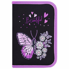 Пенал BRAUBERG с наполнением, 1 отделение, 1 откидная планка, 24 предмета, 21&times;14 см, &laquo;Flower butterfly&raquo;, 271524