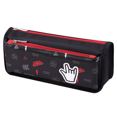 Пенал мягкий BRAUBERG, 2 отделения, полиэстер, "Cool vibes", черный, 21х9х6 см, 271573