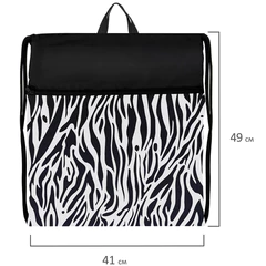 Мешок для обуви BRAUBERG БОЛЬШОЙ, с ручкой, карман на молнии, сетка, 49&times;41 см, &laquo;Zebra&raquo;, 271611