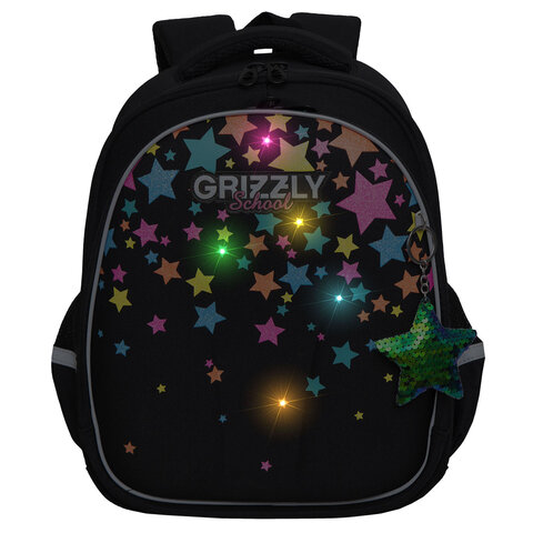 Ранец GRIZZLY анатомическая спинка, c брелоком, для девочек, "COLORFUL STARS", 36х28х20 см, RAz-386-1/1