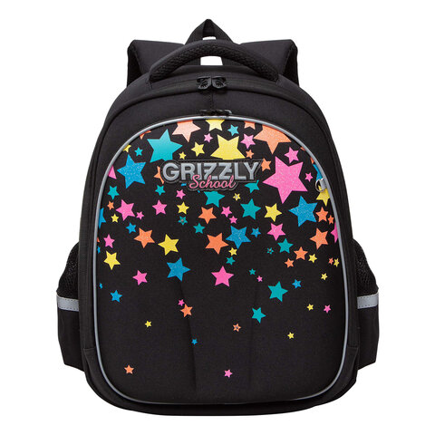 Ранец GRIZZLY анатомическая спинка, c брелоком, для девочек, "COLORFUL STARS", 36х28х20 см, RAz-386-1/1