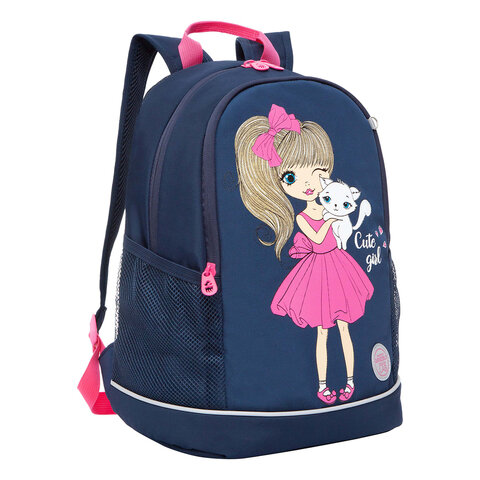 Рюкзак GRIZZLY школьный, жесткая спинка, 2 отделения, для девочек, "CUTE GIRL", 38х28х18 см, RG-363-9/1