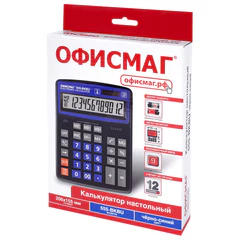 Калькулятор настольный ОФИСМАГ 555-BKBU (206&times;155 мм), 12 разрядов, двойное питание, ЧЕРНО-СИНИЙ, 271927