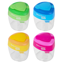 Точилка BRAUBERG KIDS &laquo;MAXI&raquo;, 2 отверстия, с большим контейнером, трехгранный корпус, цвета ассорти, 271945