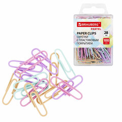 Изображение товара Скрепки BRAUBERG PASTEL, 28 мм, пастельные цвета, 100 шт., в пластиковой коробке, 271956