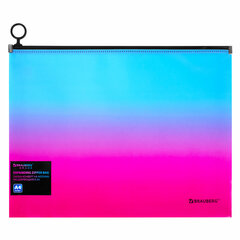 Папка-конверт расширяющаяся на молнии BRAUBERG &laquo;Grade&raquo;, А4, до 300 листов, розово-голубой градиент, 0,18 мм, 271967