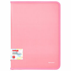 Папка объемная на молнии пластиковая BRAUBERG PASTEL, А4, 330&times;240 мм, 600 мкм, цвет персиковый, 271972