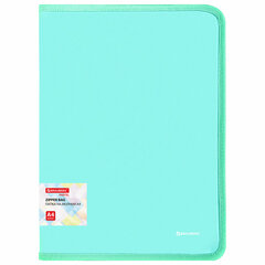 Папка объемная на молнии пластиковая BRAUBERG PASTEL, А4, 330&times;240 мм, 600 мкм, цвет мятный, 271973