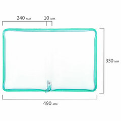 Папка объемная на молнии пластиковая BRAUBERG PASTEL, А4, 330&times;240 мм, 600 мкм, цвет мятный, 271973