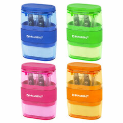 Точилка с ластиком 2 в 1 BRAUBERG &laquo;Double&raquo;, 2 отверстия, яркие цвета корпуса ассорти, 271987