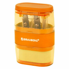 Точилка с ластиком 2 в 1 BRAUBERG &laquo;Double&raquo;, 2 отверстия, яркие цвета корпуса ассорти, 271987