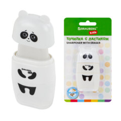 Точилка с ластиком 2 в 1 BRAUBERG KIDS &laquo;Панда&raquo;, 2 отверстия, блистер, 271988
